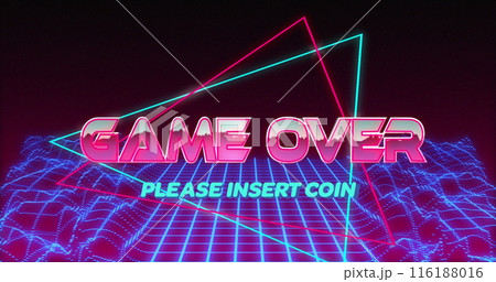 Image of game over text over neon lines and pattern Image of game over text over neon lines and pattern 116188016