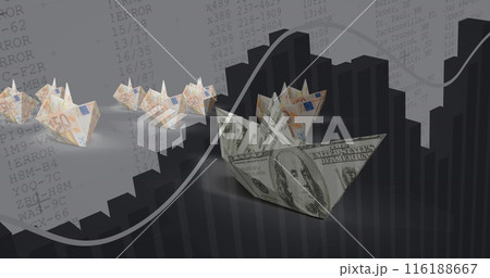 Image of data processing over boats of banknotes 116188667