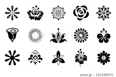 Flowers icon set. Flowers isolated on transparent background. Flowers in modern simple. Cute round flower plant nature collection. Vector illustrator Flowers icon set. Flowers isolated on transparent background. Flowers in modern simple. Cute round flower plant nature collection. Vector illustrator 116189041