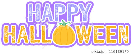 Kid hand drawn cute and colorful happy halloween elements typography 116189179