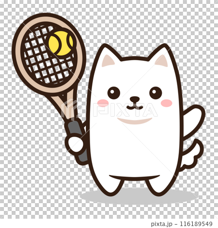 Illustration of a white dog playing tennis Illustration of a white dog playing tennis 116189549