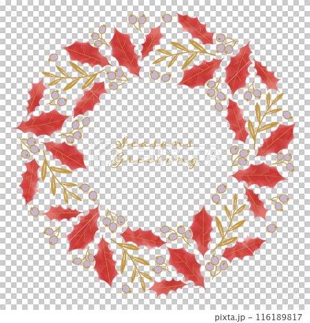 Holly wreath watercolor illustration - red 116189817