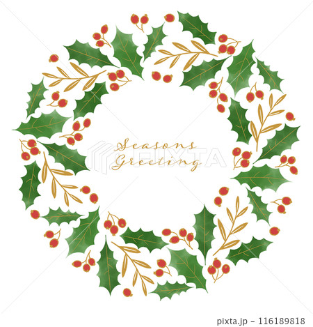 ヒイラギのリース水彩イラスト-緑 116189818