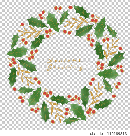 ヒイラギのリース水彩イラスト-緑 116189818