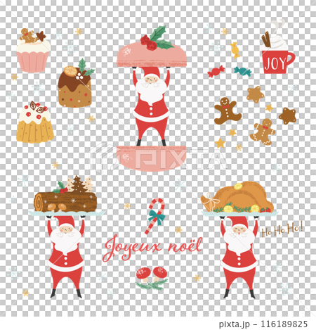 ミニサンタのカラーベクターイラスト-ごちそう編 116189825