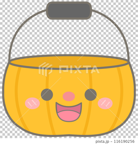 Kid hand drawn cute and colorful happy halloween elements pumpkin bucket 116190256