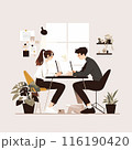 自宅で仕事をする男性と女性のイラスト 116190420