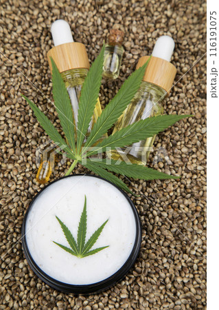 Marijuana oil, cannabis and hemp leaves 116191075