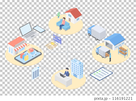 說明在線商店如何運營的等距圖 116191221