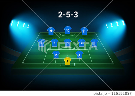 2-5-3 football team formation template. Soccer players with numbers. Vector template 2-5-3 football team formation template. Soccer players with numbers. Vector template 116191857
