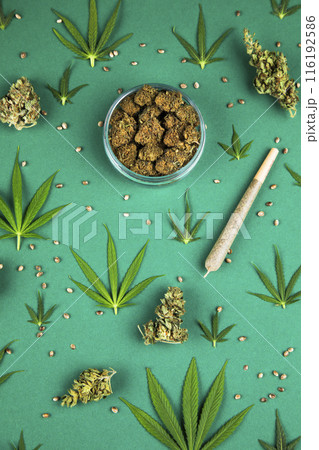 Weed, Top view of marijuana, Cannabis leaves Weed, Top view of marijuana, Cannabis leaves 116192586