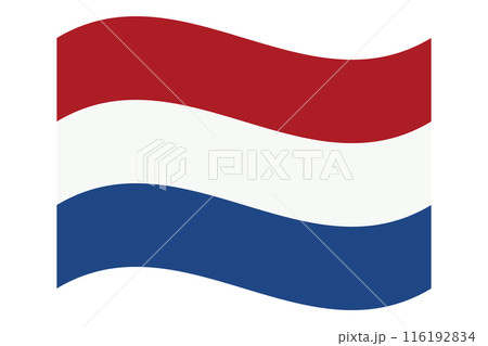 Wavy flag of Netherlands, isolated on transparent background. Flag of the Kingdom of the Netherlands. Vector illustration 116192834