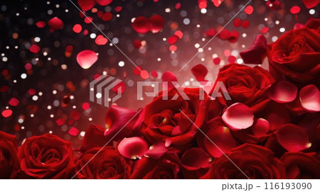 Red roses petals and sprinkles confetti for a holiday celebration 14th february Red roses petals and sprinkles confetti for a holiday celebration 14th february 116193090