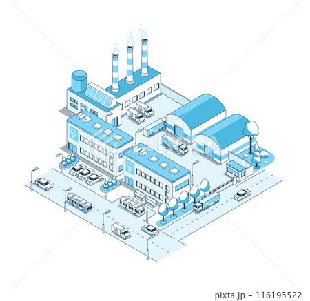 Factory and production warehouses - vector isometric illustration Factory and production warehouses - vector isometric illustration 116193522