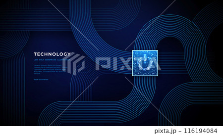 Technology background. Power button or icon from glowing pixels  116194084