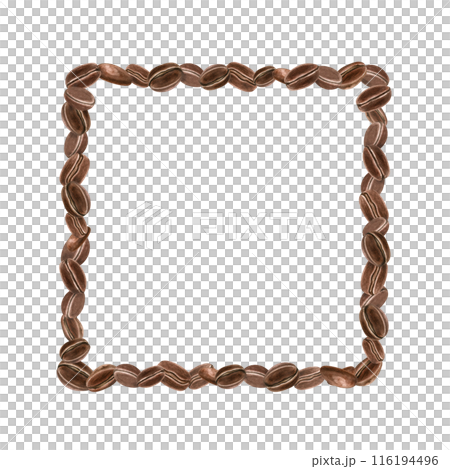 Dark roasted coffee beans. Square frame with aroma ingredient for morning invigorating aromatic drink. Empty space for your text. Watercolor illustration. For cafe advertising, package, menu Dark roasted coffee beans. Square frame with aroma ingredient for morning invigorating aromatic drink. Empty space for your text. Watercolor illustration. For cafe advertising, package, menu 116194496