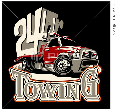 Cartoon tow truck isolated on black background 116194497