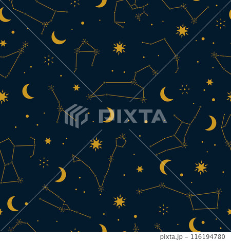 Seamless boho pattern with constellations, stars and moon 116194780