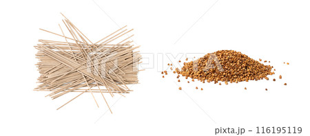 Dry Soba Isolated, Raw Buckwheat Noodles, Uncooked Buck Wheat Pasta, Soba Spaghetti 116195119