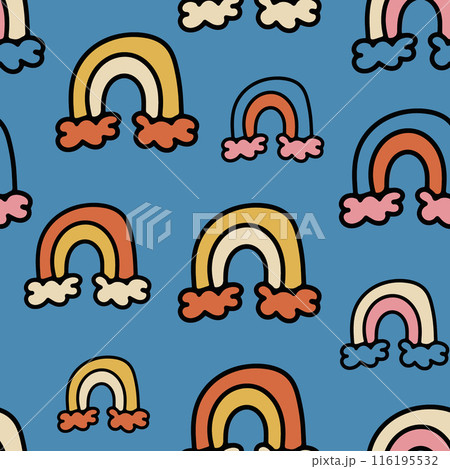 Cute Seamless Pattern with Hand Drawn Rainbow Doodle. Cute Seamless Pattern with Hand Drawn Rainbow Doodle. 116195532