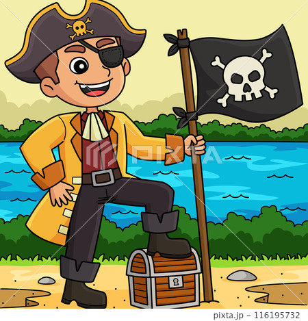 Pirate Jolly Roger Flag Colored Cartoon のイラスト素材 [116195732] - PIXTA