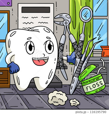 Dental Care Tooth with Tools Colored Cartoon I Dental Care Tooth with Tools Colored Cartoon I 116195790
