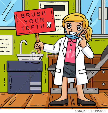 Dental Care Brush Your Teeth Colored Cartoon  116195836