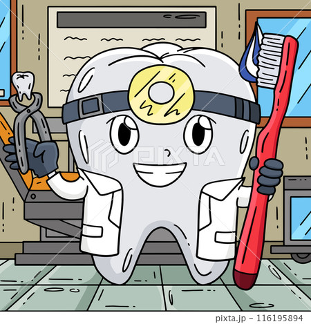 Dental Care Tooth as a Dentist Colored Cartoon Dental Care Tooth as a Dentist Colored Cartoon 116195894