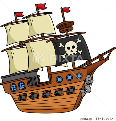 Pirate Ship Cartoon Colored Clipart Illustration 116195912