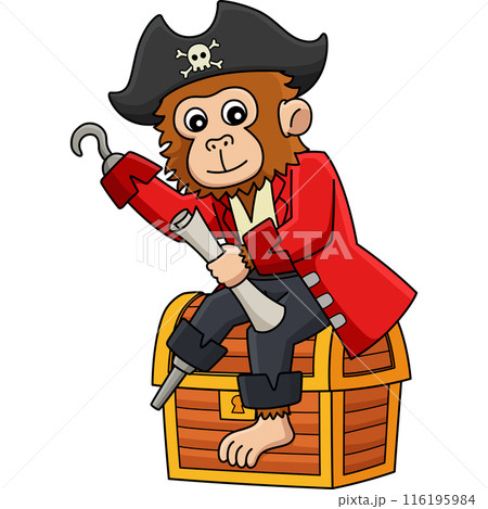 Pirate Monkey Cartoon Colored Clipart Illustration 116195984