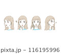 手書き風女性の表情4セット 116195996