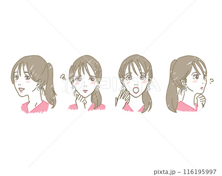 手書き風女性の表情4セット 116195997