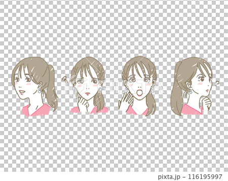 手書き風女性の表情4セット 116195997