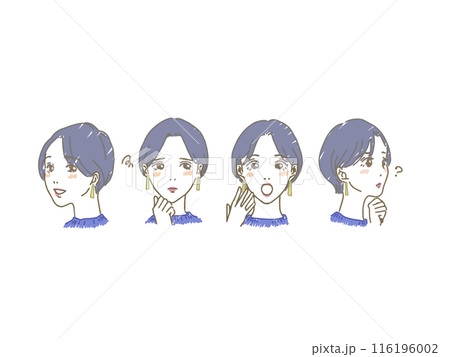 手書き風女性の表情4セット 116196002