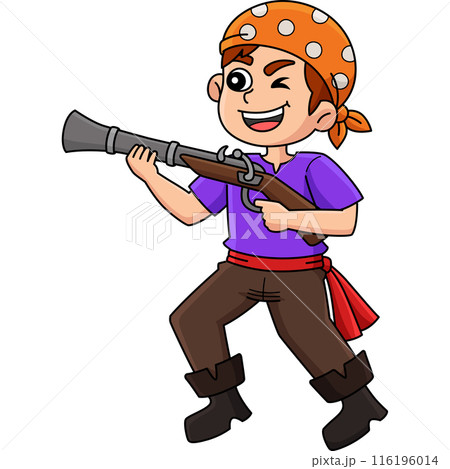Pirate with a Gun Cartoon Colored Clipart  116196014