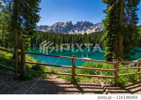 Karersee lake in the Dolomites, South Tyrol, Italy, also known as lake Carezza 116196069