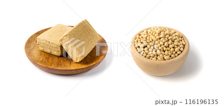 Tofu Cheese Isolated, Smoked Vegan Cheese Slice, Sliced Soya Bean Curd, Soy Protein or TSP Tofu Cheese Isolated, Smoked Vegan Cheese Slice, Sliced Soya Bean Curd, Soy Protein or TSP 116196135