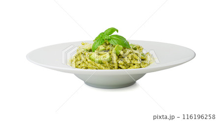 Trofie Al Pesto, Italian Pasta with Pesto Sauce, Traditional Genovese Troffie, Fusilli Pugliesi, Liguria Food 116196258