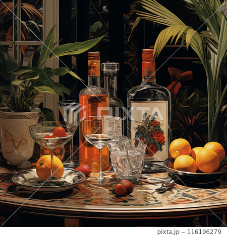 Still-Life with Bacardi, Fruits and Plants. Still-Life with Bacardi, Fruits and Plants. 116196279