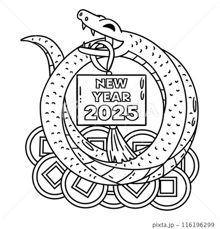 Year of the Snake on Coins New Year 2025 Isolated  116196299