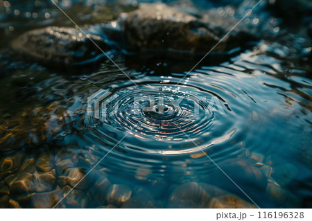 水面に落ちた波紋 116196328