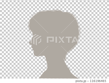 ショートヘアの女性の横顔のシルエット 日本人の顔アップのイラスト ショートヘアの女性の横顔のシルエット 日本人の顔アップのイラスト 116196465
