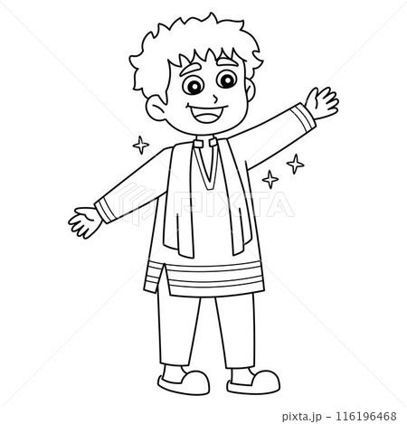 Diwali Boy Buying Clothes Isolated Coloring Page 116196468