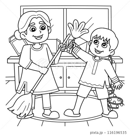 Diwali Festival Cleaning the House Coloring Page 116196535