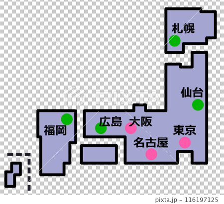 日本全國地圖從北海道到九州 116197125