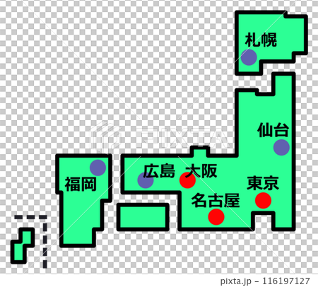 日本全國地圖從北海道到九州 116197127
