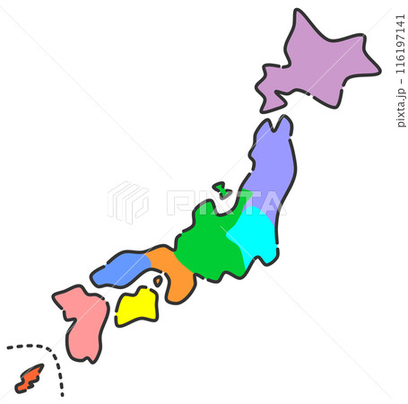 日本の北海道から九州までの全国地図 日本の北海道から九州までの全国地図 116197141