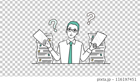 一個商務人士被成堆的文件包圍而不知所措的插圖 116197451