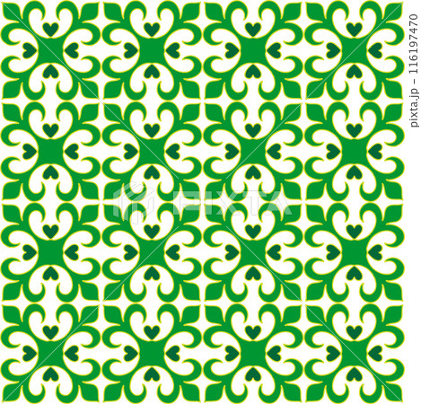 Tatar seamless pattern. Islamic tulip, floral geometry. Culture of the Tatar people, symbols of green and red. 116197470