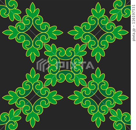 Real Tatar seamless pattern. Islamic floral geometry. Culture of the Tatar people, symbols of green and red. 116197531